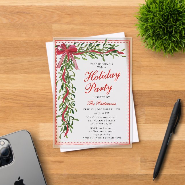 Invitaciones Acrílicas Partido de vacaciones Mistletoe Bow Fiesta de Navi (Insitu (Tarjeta de Invitación))