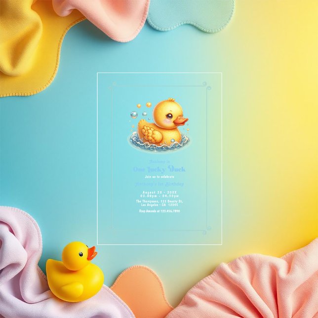 Invitaciones Acrílicas Partido del Primer Cumpleaños de un Pato Afortunad (One Lucky Duck First Birthday Party Acrylic Invitations)