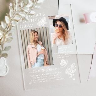 Invitaciones Acrílicas Partido Moderno de Graduación de Fotos de Mariposa