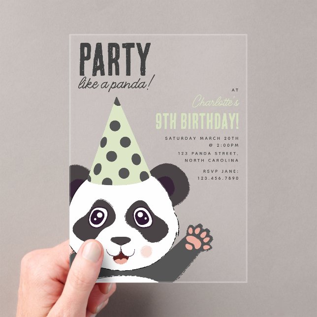 Invitaciones Acrílicas Party Like a Panda Kids Cute Birthday Party (Insitu (portátil))