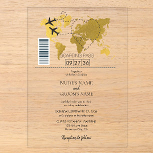 Invitaciones Acrílicas Pasaporte de Embarque para Boda