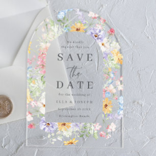 Invitaciones Acrílicas Pastel Ahorre la Fecha de Boda de Acuarela de Flor
