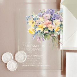 Invitaciones Acrílicas Pastel Bloom Bouquet Bridesmaids Moda del almuerzo