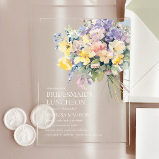 Invitaciones Acrílicas Pastel Bloom Bouquet Bridesmaids Moda del almuerzo