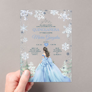 Invitaciones Acrílicas Pastel Blue Princess Winter Forest Quinceañera