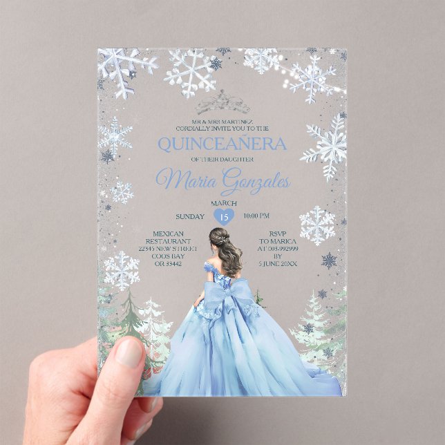 Invitaciones Acrílicas Pastel Blue Princess Winter Forest Quinceañera (Insitu (portátil))
