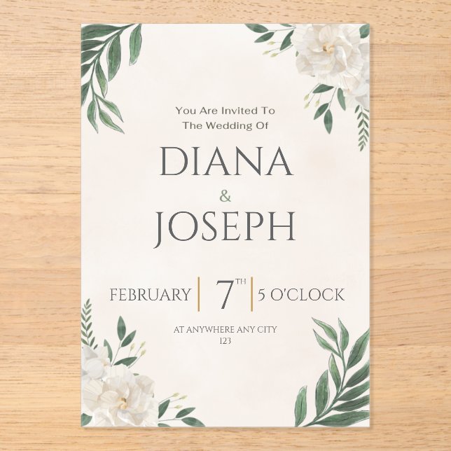 Invitaciones Acrílicas Pastel  Botanical Wedding Invitation | EditabLE (Anverso)