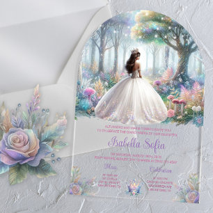 Invitaciones Acrílicas Pastel de Quinceañera del Bosque Encantado