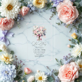 Invitaciones Acrílicas Pastel Floral Amor Romántico Fancy Brillante Ducha