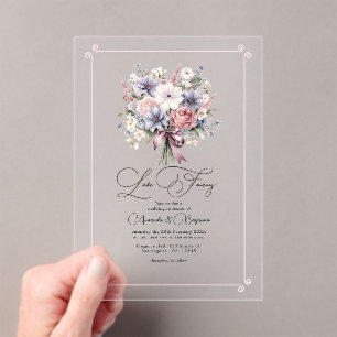 Invitaciones Acrílicas Pastel Floral Bouquet Romantic Love Fancy Boda