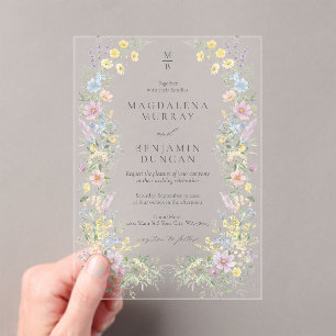 Invitaciones Acrílicas Pastel Flores Silvestres Regencia Jardín Floral Bo