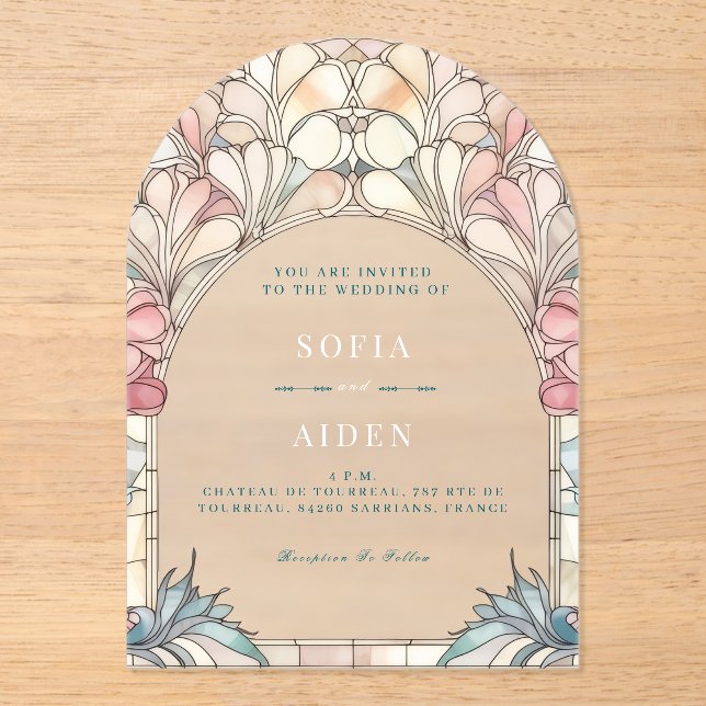 Invitaciones Acrílicas Pastel pink blue floral acrylic invitation (Anverso)
