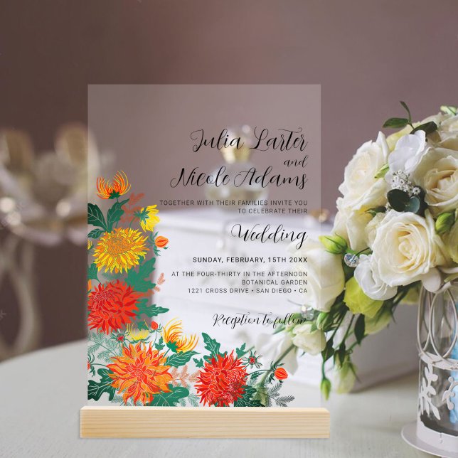 Invitaciones Acrílicas Pastel Spring Dahlia Wildflowers Wreath Boda (Subido por el creador)