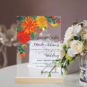 Invitaciones Acrílicas Pastel Spring Dahlia Wildflowers Wreath Boda