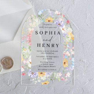 Invitaciones Acrílicas Pastel Watercolor Wildflowers Wedding