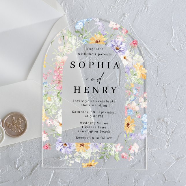 Invitaciones Acrílicas Pastel Watercolor Wildflowers Wedding (Subido por el creador)