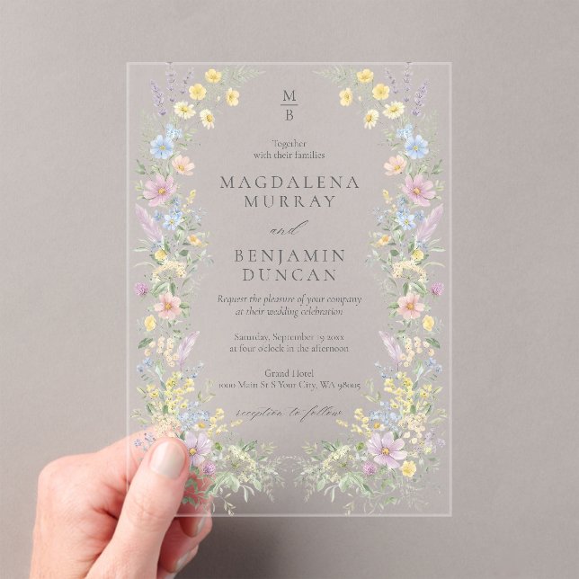 Invitaciones Acrílicas Pastel Wildflower Regency Floral Garden Wedding (Insitu (portátil))