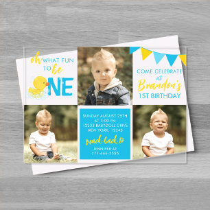 Invitaciones Acrílicas Pato de goma acuarela 3 cumpleaños con foto