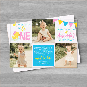 Invitaciones Acrílicas Pato de goma de acuarela de niña 3 cumpleaños con