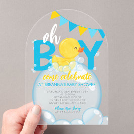 Invitaciones Acrílicas Pato de goma de acuarela Niño Ducha de bebé Única