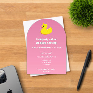 Invitaciones Acrílicas pato de goma en rosa - fiesta de cumpleaños