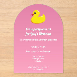 Invitaciones Acrílicas pato de goma en rosa - fiesta de cumpleaños