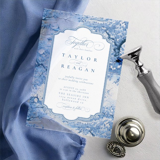 Invitaciones Acrílicas Patrón Chinoiserie de inspiración porcelana ID1094 (Subido por el creador)