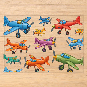 Invitaciones Acrílicas Patrón de Aviones Antiguos Coloridos – Aviación Re