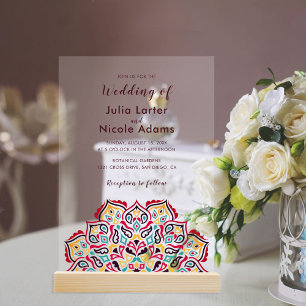 Invitaciones Acrílicas Patrón de Mandala Geométrico Clásico para Boda