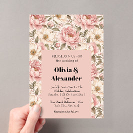 Invitaciones Acrílicas Patrón de peonías florecidas vintage