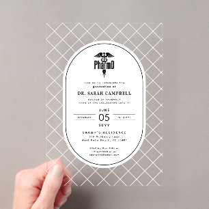 Invitaciones Acrílicas Patrón de verificación de graduación de PharmD Doc