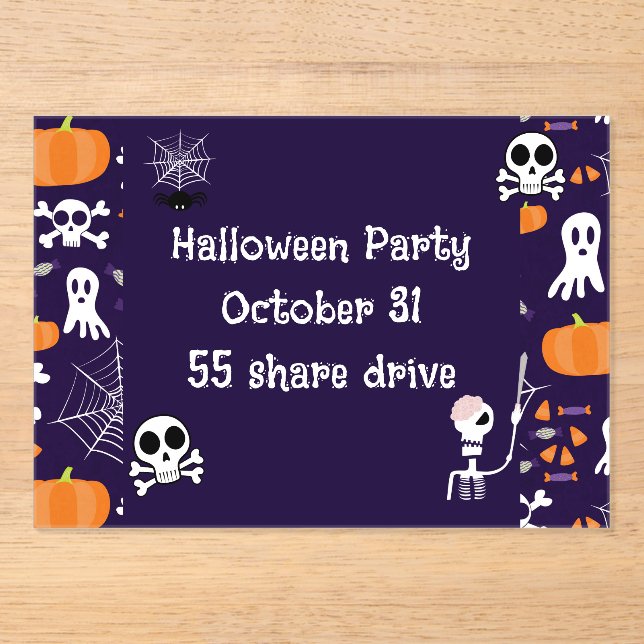 Invitaciones Acrílicas Patrón divertido de Halloween (Anverso)