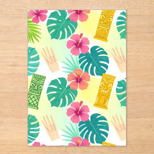 Invitaciones Acrílicas Patrón Tropical Hawaiano Tiki para Bodas Fiestas