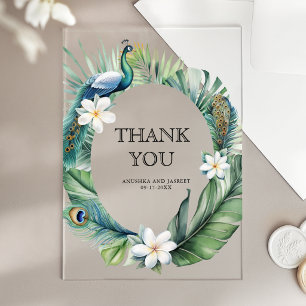 Invitaciones Acrílicas Pavo Real Indio Tropical Floral Boda Agradecimient