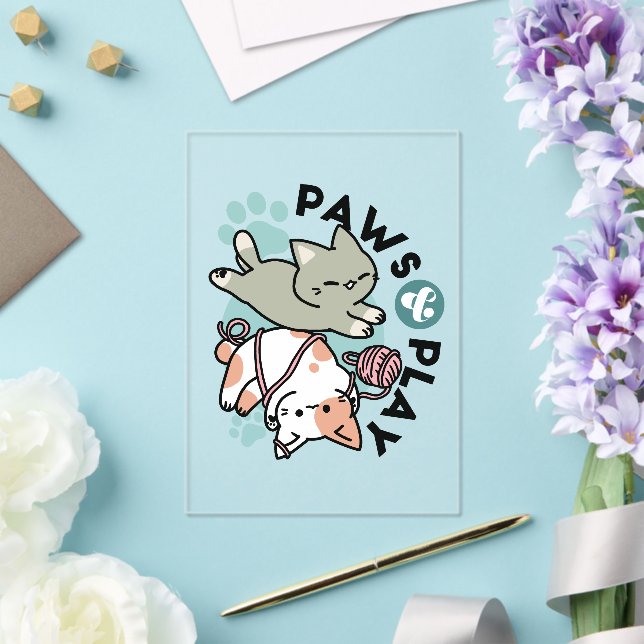 Invitaciones Acrílicas Paws and Play – Adorable Cat Illustration (Insitu (Boda))