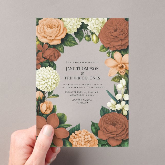 Invitaciones Acrílicas Peach, Terracotta & Cream Floral Wedding (Insitu (portátil))