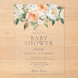 Invitaciones Acrílicas Peaches y Cream Floral Spring Baby Shower
