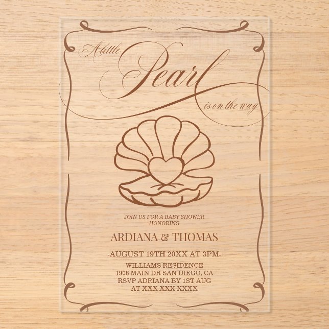 Invitaciones Acrílicas Pearl Hand Drawn Baby Shower (Anverso)