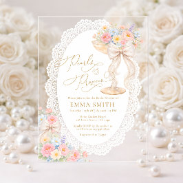 Invitaciones Acrílicas Pearls and Prosecco Floral Garden Bridal Shower