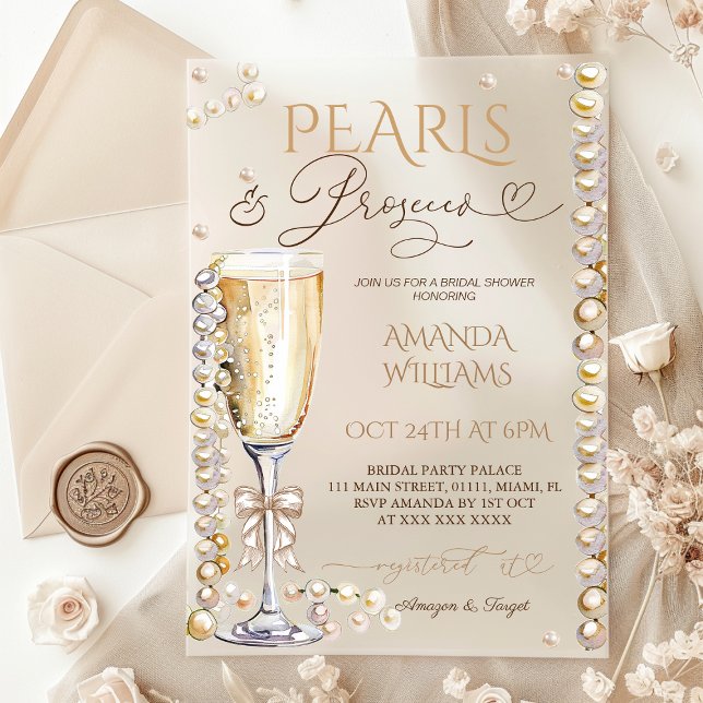 Invitaciones Acrílicas Pearls & Prosecco Champagne Elegante Ducha Bridal (Subido por el creador)