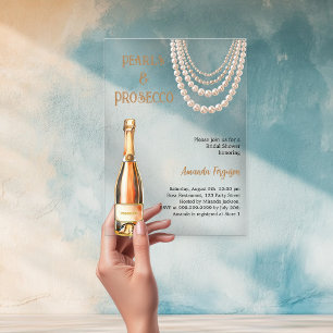 Invitaciones Acrílicas Pearls Prosecco elegante Despedida de soltera clar