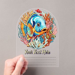 Invitaciones Acrílicas Peces Tropicales Vibraciones Veraniegas Coloridas