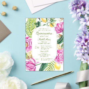 Invitaciones Acrílicas Peonías Tulipanes Florales Acuarela Quinceañera