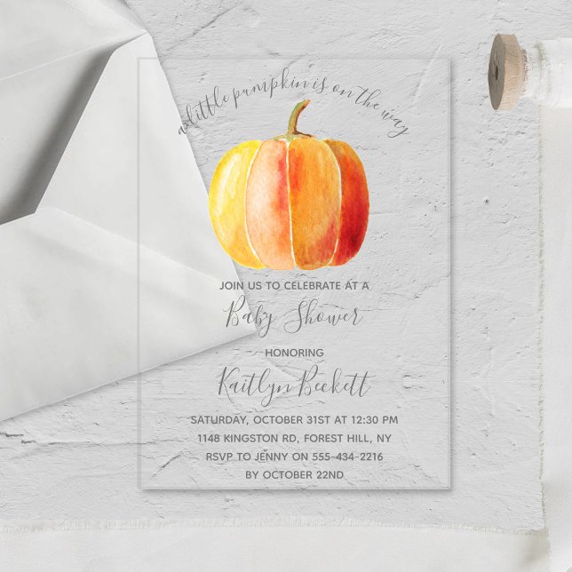 Invitaciones Acrílicas Pequeña Baby Shower de calabaza (Subido por el creador)
