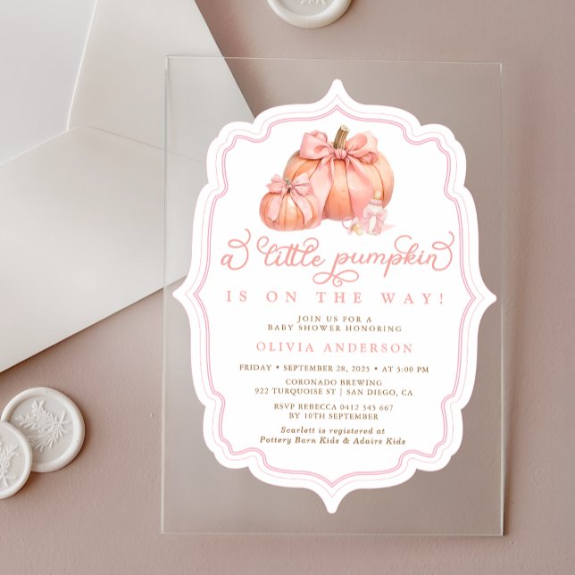 Invitaciones Acrílicas Pequeña Calabaza Baby Shower caída rosada (Subido por el creador)