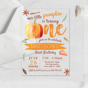 Invitaciones Acrílicas Pequeña Calabaza Cae Primer Cumpleaños