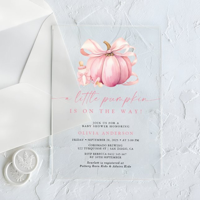 Invitaciones Acrílicas Pequeña Calabaza Cuta Chica Rosa Baby Shower (Subido por el creador)