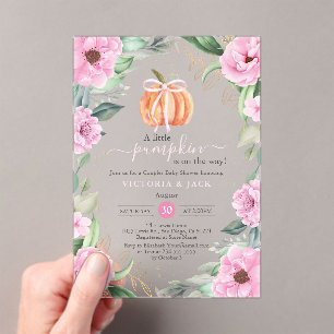 Invitaciones Acrílicas Pequeña Calabaza Flor Rosa Leaf Caer Baby Shower
