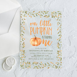 Invitaciones Acrílicas Pequeña Calabaza Primera Fiesta de Cumpleaños