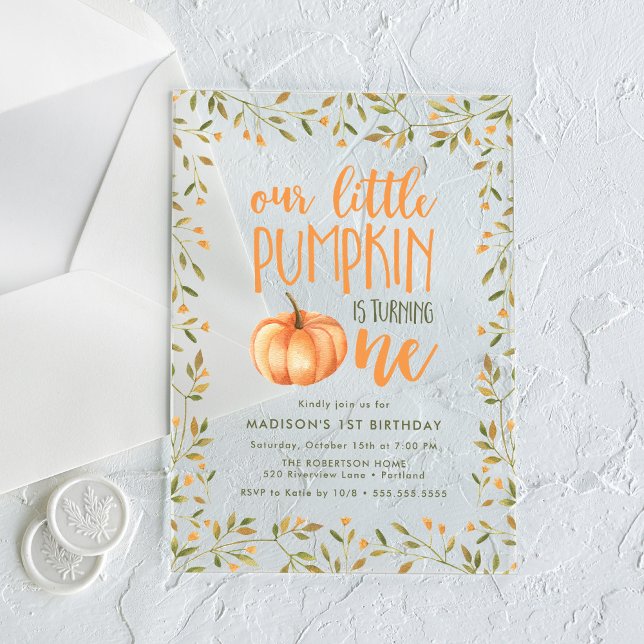Invitaciones Acrílicas Pequeña Calabaza Primera Fiesta de Cumpleaños (Subido por el creador)